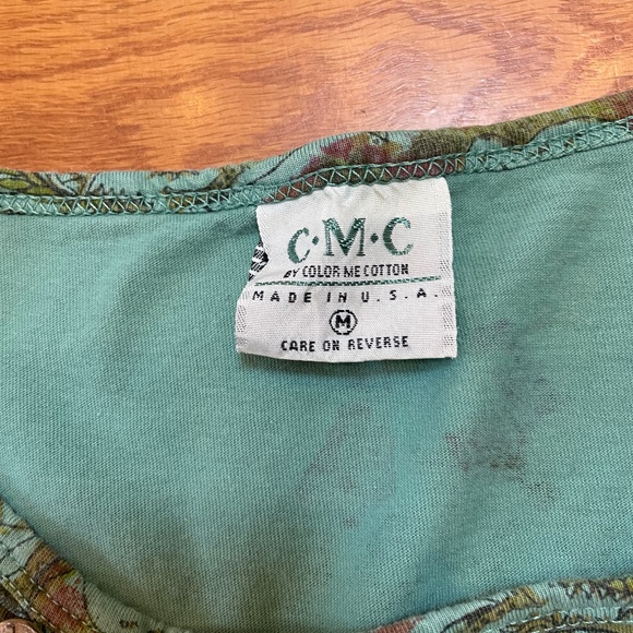 Color Me Cotton 3/4 Sleeve green Print Swing Top with Button Detail, Size M - Picture 8 of 9